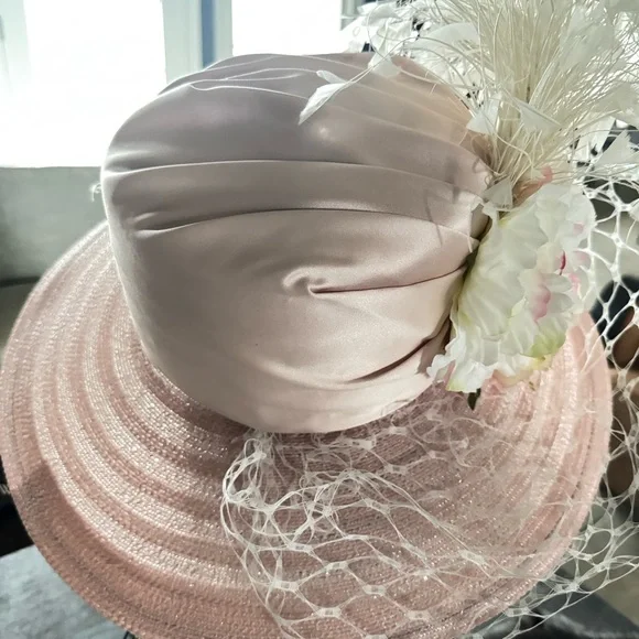 Elegant Pink Floral Hat with White Accents